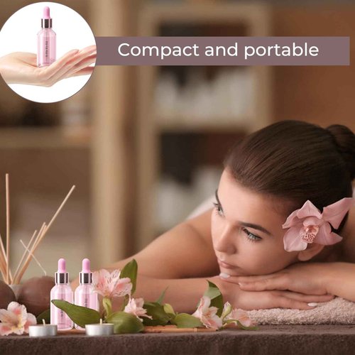 CycleMore 12 Pack (30 ml) 1 oz Pink Glass Boston Bottles with Glass Scale Eye Droppers, Glass Cosmetic Droppers for Beauty, Essential Oils, Makeup & More Liquids Ideal for Mom or Friends