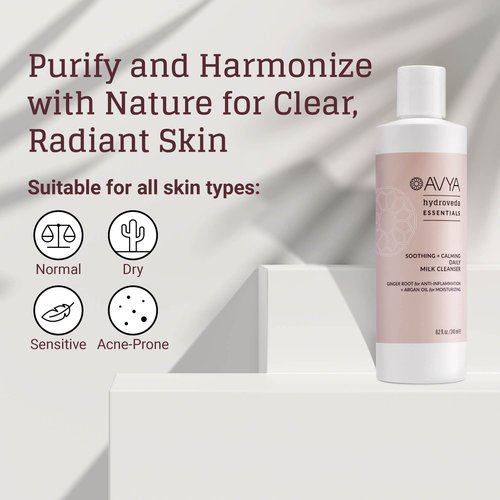 AVYA Hydroveda Essentials Daily Milk Cleanser (8.2oz) - Advanced Ayurvedic Skincare/Removes Makeup and Impurities for Natural Radiance/Ginger Blend Great for Sensitive Skin
