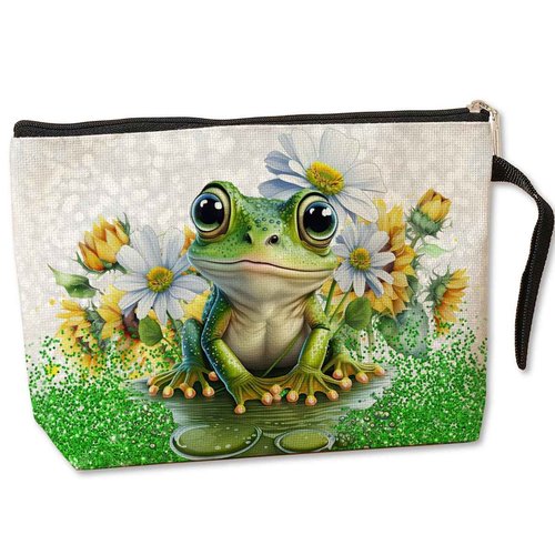 Jztco Cute Frog Makeup Bag Frog Gifts Frog Themed Gifts for Women Animal Lover Her Mom Wife Best Friend Aunt Niece BFF Toiletry Bag Mothers Day Graduation Birthday Gifts Daisy Flower Cosmetic Bag