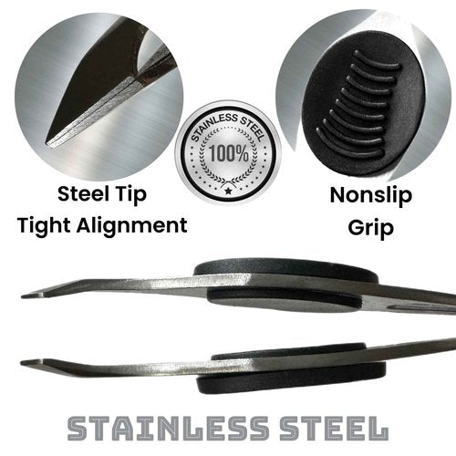 2 ALAZCO Professional Comfort Hold Soft Grip Non-Slip Stainless Steel Slanted Tip Eyebrow Tweezers Facial Hair Removal Ingrown Brows Slant Tweezer Women Men