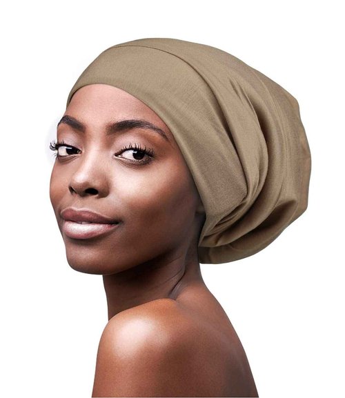 Comfortable Satin Lined Sleep Cap Smooth Fabric Hats for Curly Hair Tiger Stripe Light Brown