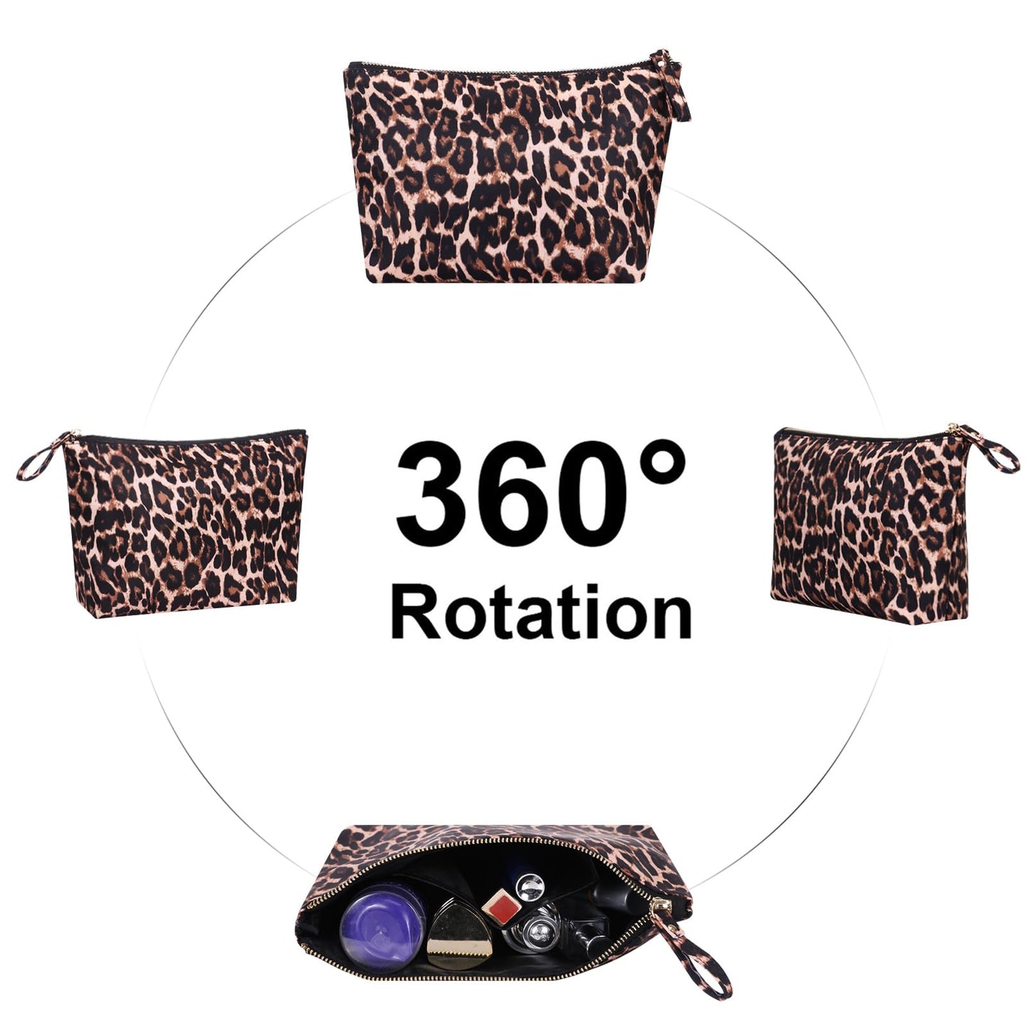 HAWEE Makeup Bags for Purse Zipper Cosmetic Pouch Large Travel Make Up Organizer Tool Pouch for Women, Leopard