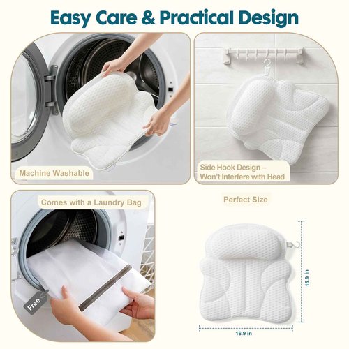 Bath Pillows for Tub – Bathtub Pillow with Head, Neck & Shoulder Support, Non-Slip Tub Pillow for Bathtub & Jacuzzi, Breathable Bath Tub Pillow with Wash Bag, Bath Accessories Gift for Women & Men
