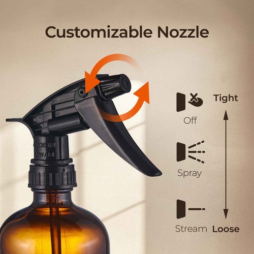 SOUL ONE 16 oz Refillable Amber Glass Spray Bottles with Adjustable Nozzles- 2 pack, Squirt Bottles for Cleaning Solutions, Essential Oils, Plants, Hair Misting - Ideal for Hydrogen Peroxide Storage