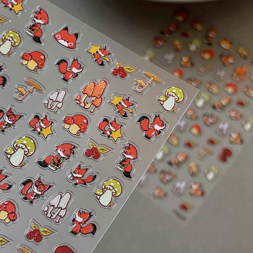 1 Sheet Fall Nail Art Stickers Squirrel 3D Embossed Self-Adhesive Nail Decals Various Shapes Mushroom Nail Sticker Holiday DIY Manicure Decoration Supplies Accessories for Women Girl Nail Decals