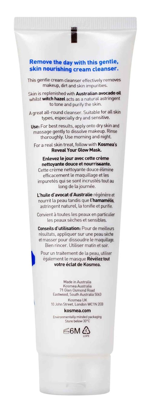 Kosmea Purifying Cream Cleanser – Hydrating Face Wash for Dry, Sensitive or Normal Skin – Rosehip and Avocado Oil with Vitamins A, B, D – Non-Drying Daily Cleanser – 5.07 fl oz