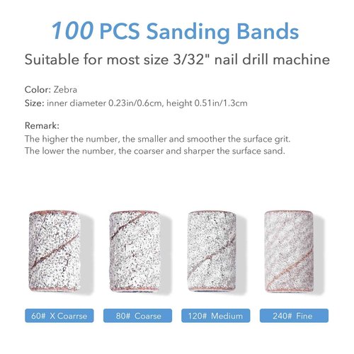 GazePlus 100 Pcs Sanding Bands for Nail Drill with 1 Piece 3/32" Mandrels Nail Drill Bit 240 Grit Disposable Nail Sanding Bands for Acrylic Nails Gel Manicure & Pedicure, Zebra