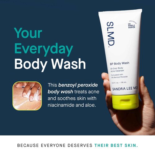SLMD by Dr. Pimple Popper BP Body Wash – 5% Benzoyl Peroxide Exfoliating Cleanser for Clearer, Smoother-Looking Skin – 6 fl. oz Skincare