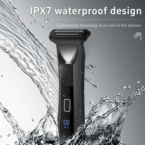 Beatslm Body Trimmer for Men, Groin & Body Hair Trimmer, Ball Foil Shaver, Nose Hair Clippers, 3 in 1 Men's Waterproof Wet/Dry Groomer with Travel Case &Travel Lock, LED Display, Black