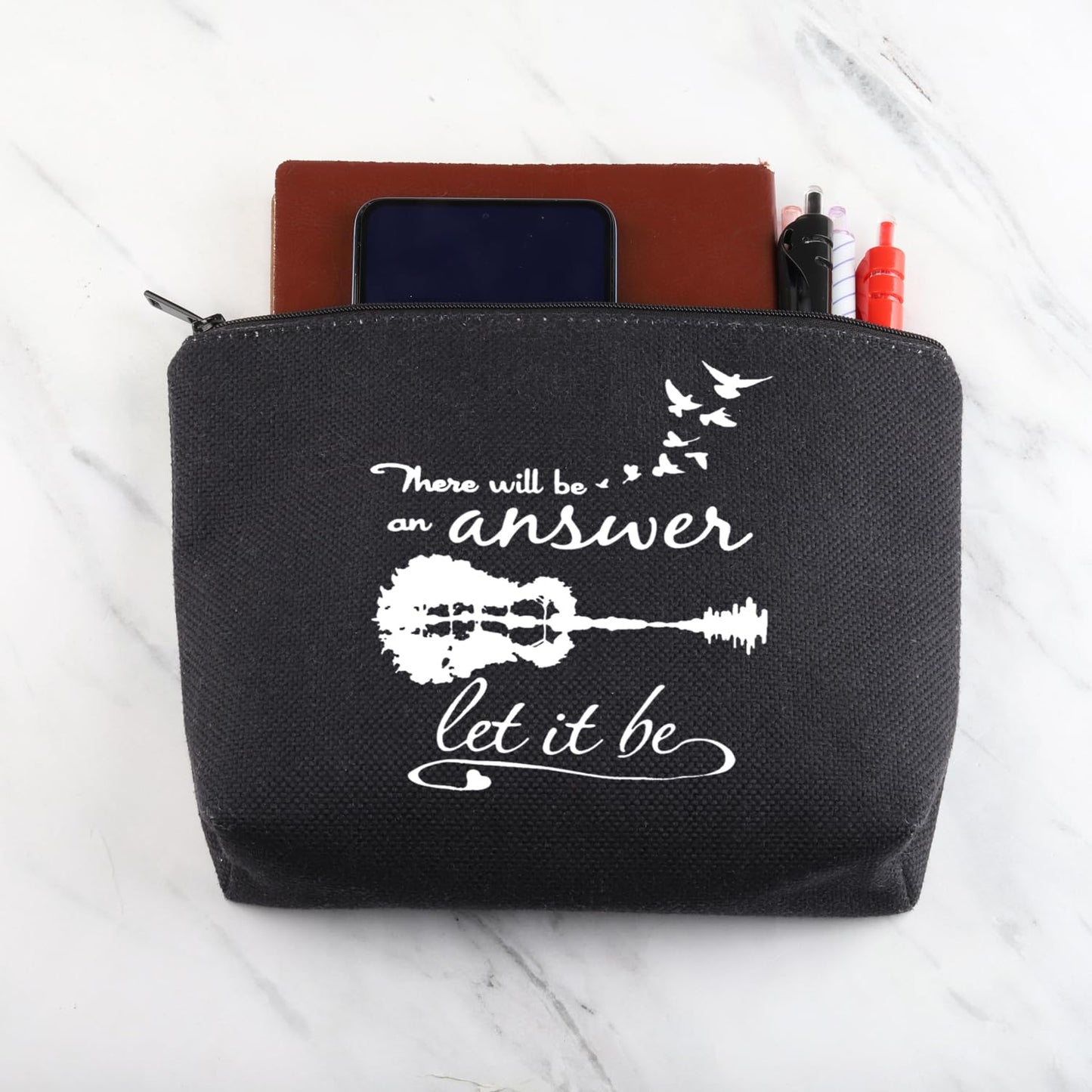 MNIGIU Song Lyrics Inspired Gift There Will Be Answer Let It Be Cosmetic Bag Music Album Gift Music Fan Gift (There will be answer let it be Black)