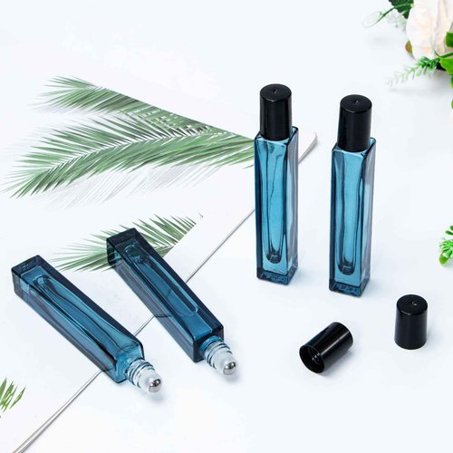 Yebeauty Glass Roller Bottles for Essential Oils 10ml Compact Travel Roll on Bottles for Oil Massage with Stainless Steel Balls, 12 Pack Perfume Rollerball Empty with Opener, Funnels, Droppers, Blue