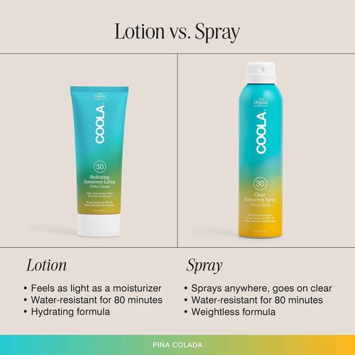 COOLA Organic Sunscreen SPF 30 Sunblock Spray, Dermatologist Tested Skin Care for Daily Protection, Vegan and Gluten Free, Piña Colada, 6 Fl Oz