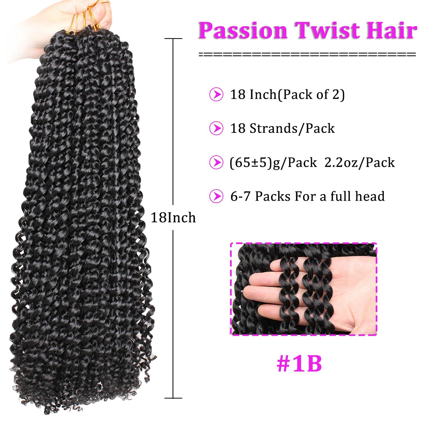 18 Inch Passion Twist Water Wave Crochet Hair 2Packs Black Bohemian Curly Braids for Butterfly Locs Crochet Hair Synthetic Braiding Hair Extension (18 Inch,1B#)