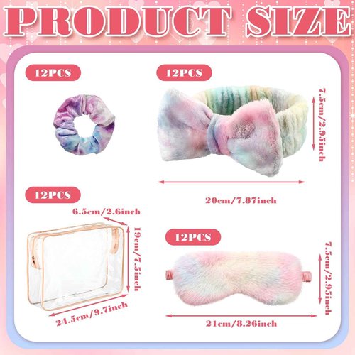 Kajaia 48 Pcs Sleepover Party Supplies for Women Slumber Party Supplies for Girls Spa Favor Headband Eye Mask Hair Scrunchies Toiletry Bag(Motley,Fresh)