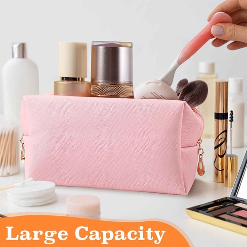 PIEMEET 15Pcs Makeup Bag Bulk, PVC Leather Cosmetic Bag, Double Zippers Cosmetic Pouch, Waterproof Toiletry Bags, Plain Makeup Pouch Travel Bags for Women Party Gift Travel Storage Organizer, 5 Colors