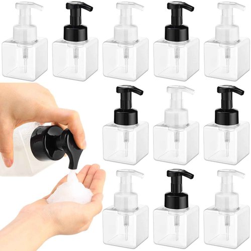 Domensi 12 Pcs Foam Pump Bottle Foaming Soap Dispenser Empty Travel Foaming Dispenser 8.5 oz Refillable Hand Soap Plastic Pump Bottle Travel Clear Container for Bathroom Vanities (Black,White)