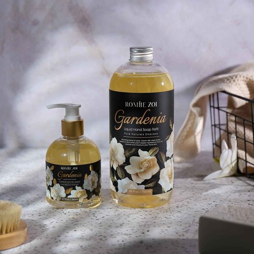 ROMIIE ZOI Hand Soap Refills, Gardenia Liquid Hand Soap, Large 750 ML / 26 FL OZ Bottles (Pack of 3), Gentle & Moisturizing Formula, Natural & Cruelty-Free for Kitchen and Bathroom Soap Dispensers