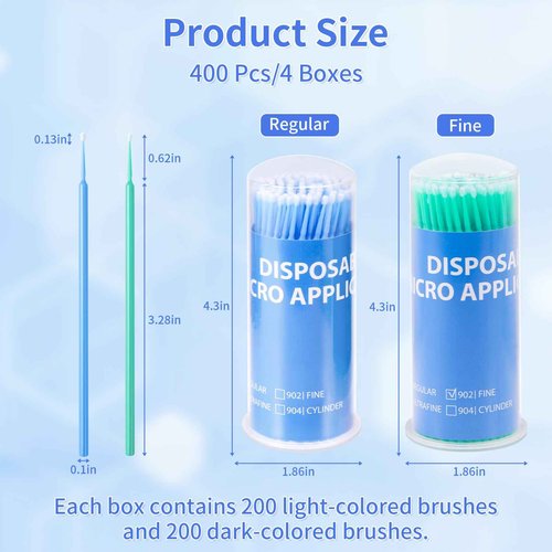Annhua 400 PCS Disposable Micro Applicator Dental Brush Bendable, Application Micro Swabs for Eyelash Extensions, Personal Care, Cleaning and Painting - Regular Tips|Blue