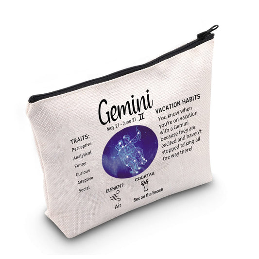 LEVLO 12 Constellation Travel Toiletry Bags 12 Zodiac Cosmetic Makeup Bag Christmas Mother's Day Birthday Gifts(Gemini)