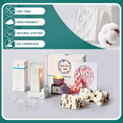 Cotton Pad Holder Christmas Birthday Gifts Sets For Women,Automatic Reusable Square Dustproof Waterproof Cosmetic Bathroom Pad Dispenser include Headband,Wrist Bands,Hair Clips Scented Candles