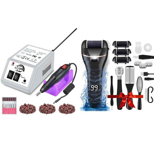 LAVAED Professional Electric Nail Drill Machine and Electric Callus Remover for Feet Waterproof Rechargeable Pedicure Kit