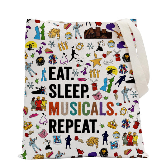 POFULL Broadway Musical Lover Gifts Musical Theatre Gift (Eat Sleep Musicals Tote Bag)