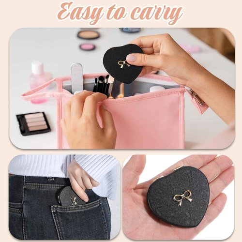 Apausvcm Pocket Mirror, Cute Heart Shaped Compact Mirror PU Leather Portable Mini Makeup Mirrors for Women Double-Sided 1X/2X Magnifying Folding Travel Mirrors for Home Office Travel
