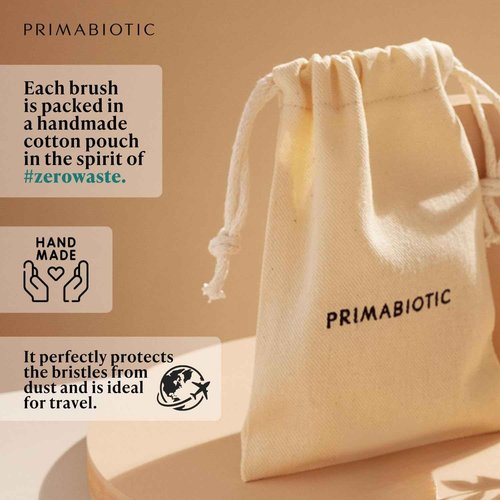 Primabiotic Body Massage Brush with Pouch – Eco-Friendly Product from Europe – Beech Wood & Agave Fibers – Oval Handle with Cotton Strap – Ideal for Dry Massage and Cellulite Reduction