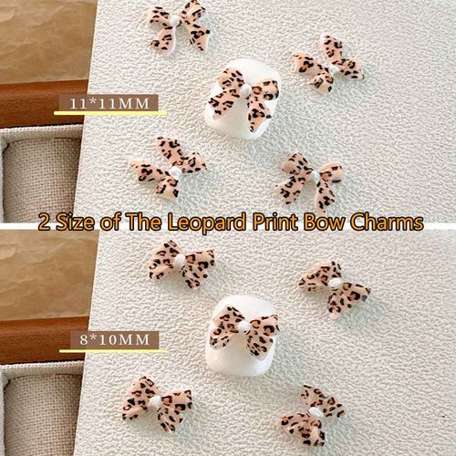KACHIMOO 60 PCS Bow Charms Leopard Print Bow Nail Charms 3D Nail Charms for Acrylic Nails for Nails Design and DIY Crafts Decoration