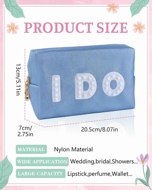 LIWOFLY Personalized Cosmetic Bag Pearl Monogram, Cute custom Makeup Bags for Women Girls Leather Bridesmaid Travel Makeup Bag, Aesthetic Toiletry Bag Organizer Storage Pouch, Blue I DO