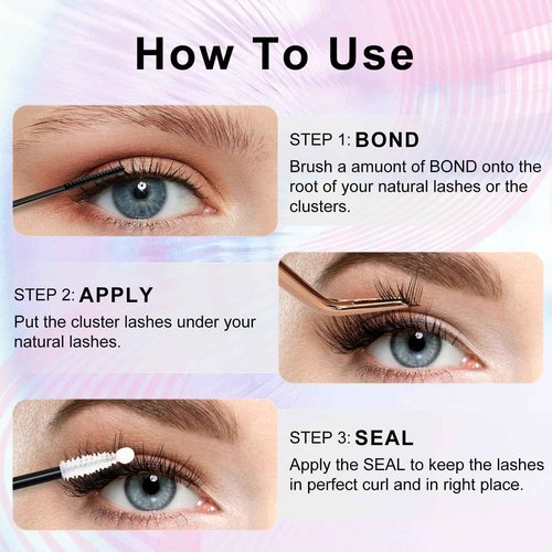 MERETON Lash Clusters Bond and Seal Glue Waterproof 48-72 Hours Long-Lasting, 2-in-1 Strong Hold Lash Glue for DIY Eyelash Extensions at Home （Black 5.5 ml / 0.18 oz）