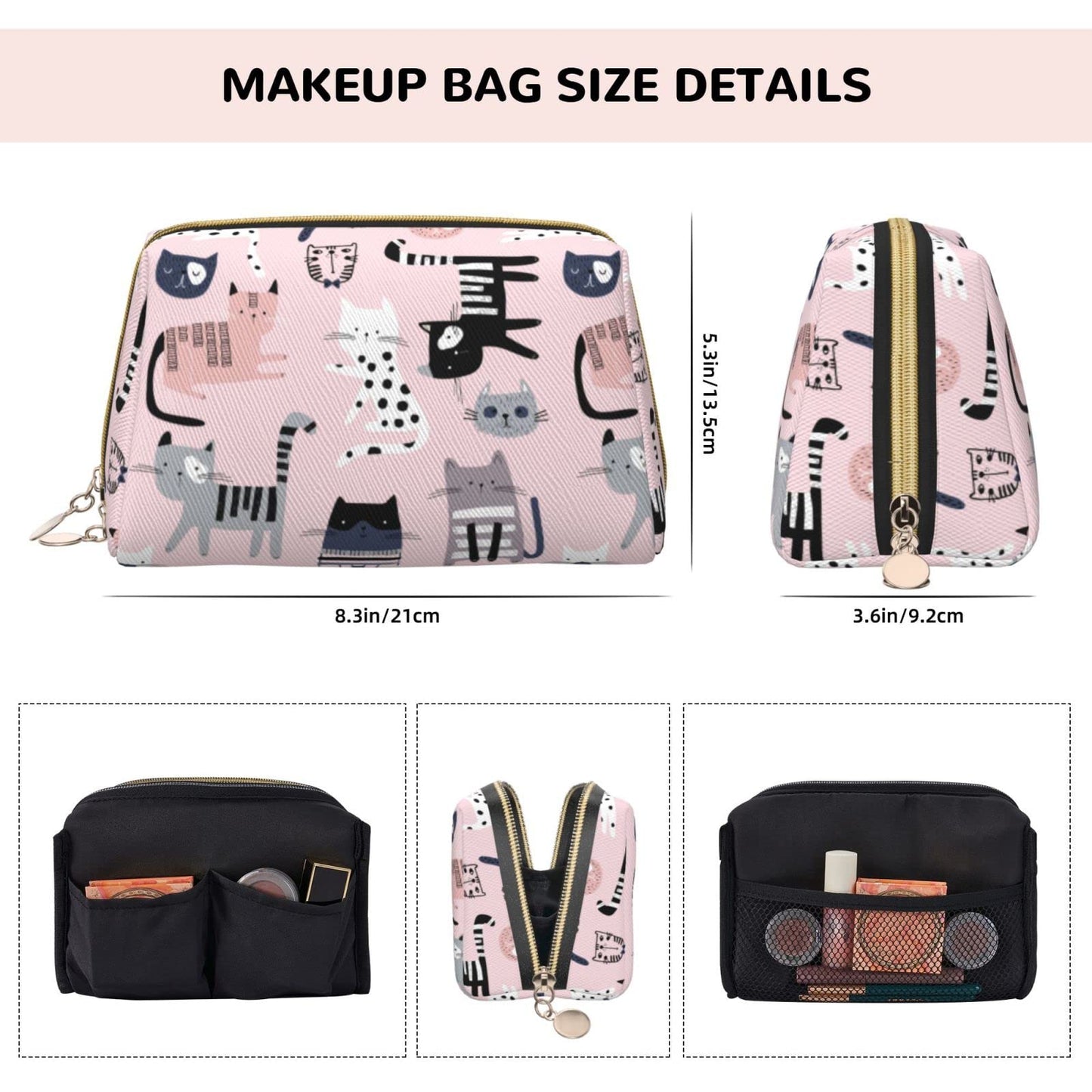 Cute Cat Large Travel Makeup Bag for Women Pink kitty Aesthetic Cosmetic Bag Toiletries Bags Large Capacity Leather Waterproof Kawaii Makeup Organizer Pouch