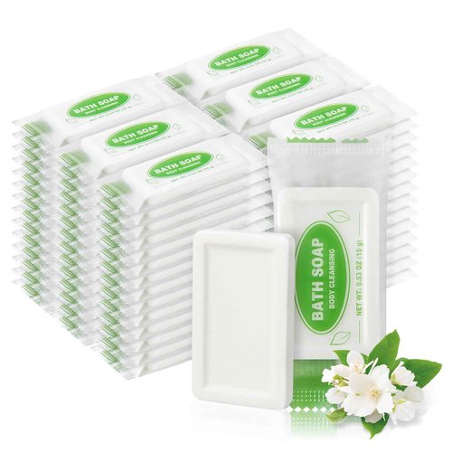 HOIQIRY Mini Travel Size Bar Soap Bulk - Pack of 200,Individually Wrapped 0.53 oz/15 grams Small Disposable Hotel Soap Bars for Vacation,Camping,Guest,Homeless,Charity,Church