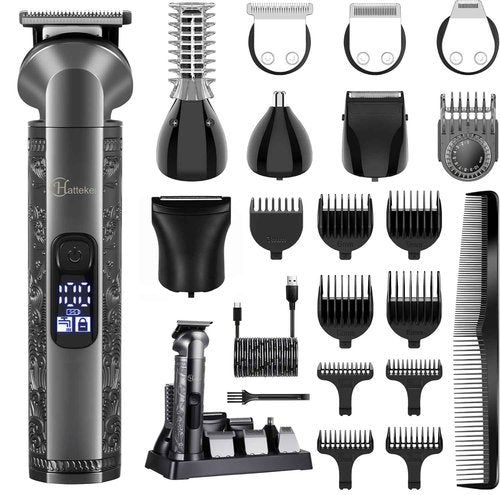 Hatteker 8-in-1 Multi-Functional Grooming Kit for Men Beard Trimmer for Men Hair Clipper Precision TrimmerNose Ear Trimmer Body Groomer Zero-Gap T-Blade, IPX7 Waterproof Cordless Trimmer Set