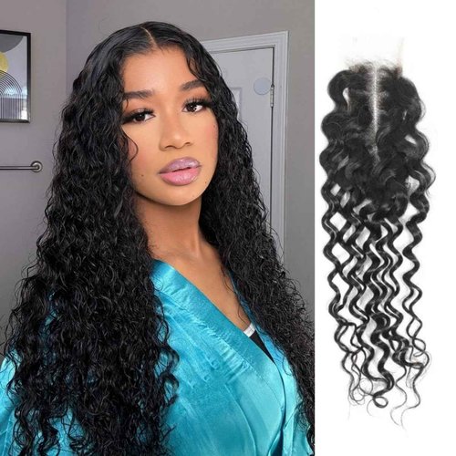 Deep Curly 2x6 Lace Closure with Baby Hair Deep Middle Part Remy Human Hair Swiss Kim K 2x6 HD Lace Closure (Deep Wave, 22 inch)
