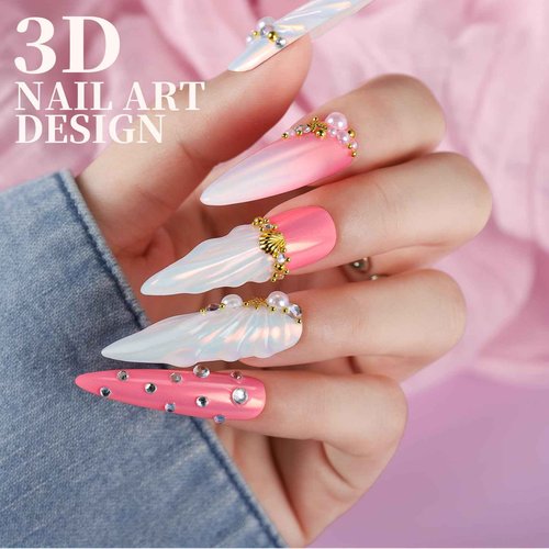 Teenitor Chrome Nail Powder, Crome Powder for Gel Nails with Nail Gems, Pearl Nail Chrome Powder for Nails, Iridescent Aurora Mermaid Chrome Nail Powder, Nail Tools Nail Supplies for Nail Art