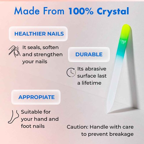 Starter Crystal Care Set - 3PC Includes Glass Foot Scraper, Medium Crystal File, and Cuticle Stick for Natural Nails, Glass File Kit