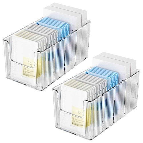 YIEZI 2 Pack Extra Thick Acrylic Makeup Organizer with Removable Dividers - Waterproof Bathroom Storage for Sheet Masks/Essences/Cosmetics, Clear Visible Design, Space-Saving Vanity Organizer