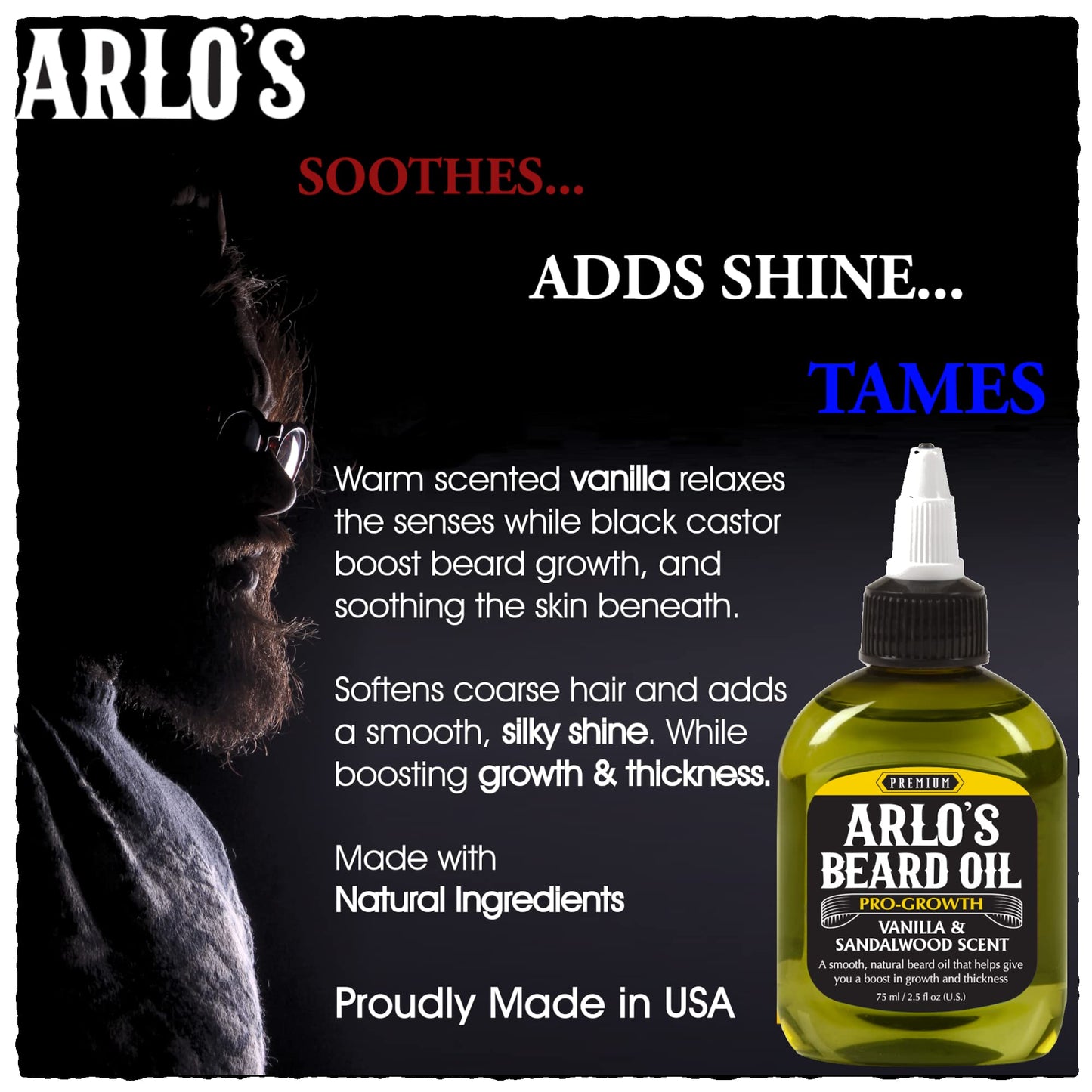 Arlo's Pro Growth Beard Oil - Vanilla Sandalwood 2.5 oz. - Promotes Beard Hair Growth