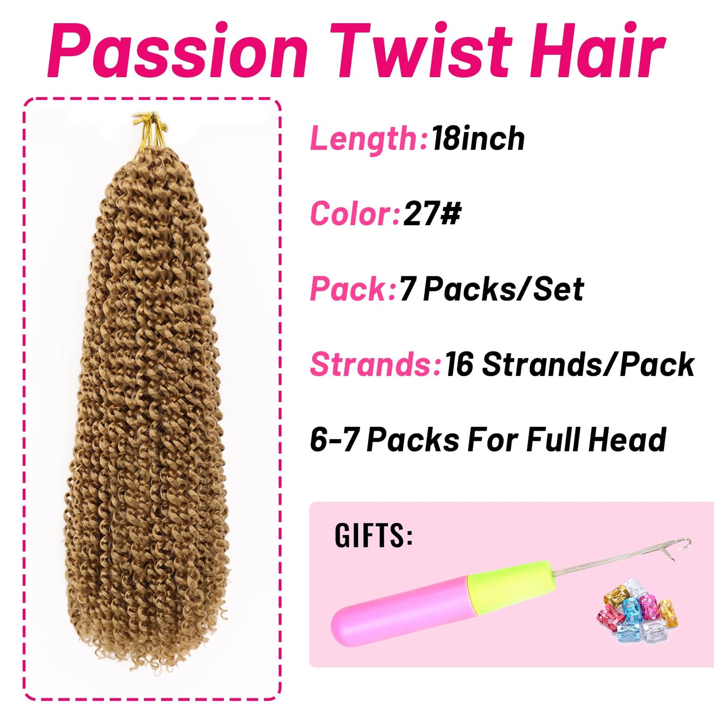 Dorsanee Honey Blonde Passion Twist Hair 18 Inch 7 Packs Water Wave Crochet Hair Long Bohemian Curly Braiding Hair for Butterfly Locs, Faux Locs, Boho Style Spring Twist Crochet Braids (27#)