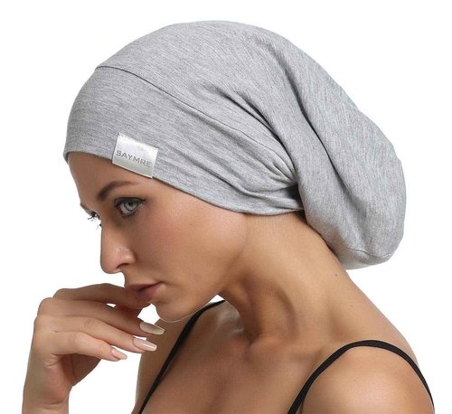 SAYMRE Satin Lined Bonnet Silky Hair Wrap Large Sleep Cap - Adjustable Beanie Slouchy Hats Bonnets for Women Curly Long Hair (X-Large, White)