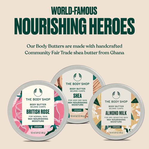 The Body Shop Body Butter Trio - 3 Piece Set, Shea, Almond Milk, British Rose Body Butter, Travel Sizes, Vegan