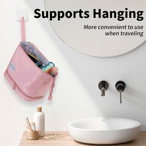 Haokuaile Hanging Travel Toiletry Bag for Women, Makeup Bag, Compact, sturdy, Lightweight, Waterproof, Simple and Practical, Functions As Both Cosmetic Organizer And Toiletry Bag (Woman, Pink)