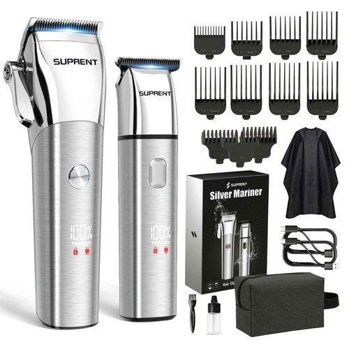 SUPRENT Low Noise Hair Clippers for Men Easy-Clean Waterproof Clippers, Cordless Clippers & Trimmers Set for Family Grooming