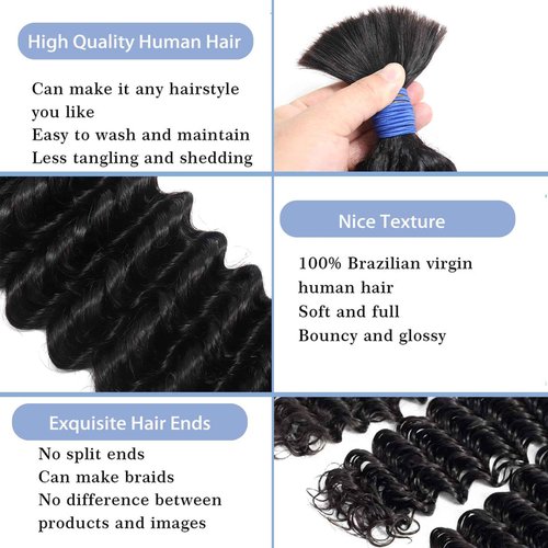 Deep Wave Bulk Human Hair for Braiding No Weft 100g (One Bundles) 100% Unprocessed Brazilian Virgin Human Hair Extensions Human Braiding Hair For Micro Braids Wet And Wavy Curly Deep Bulk 22 inch
