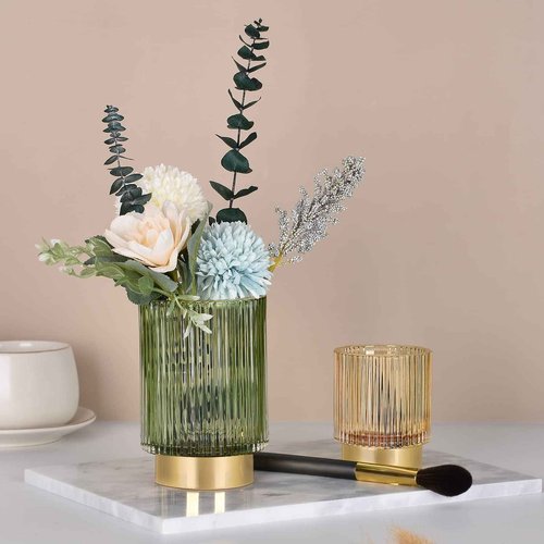 CANITORON Makeup Brush Holder,Glass Makeup Brush Holder Organizer Store Cosmetic Tools,Eyeliner,Storage Organizer for Vanity,Bathroom Countertop Organize and Bedroom Countertop Storage.(Amber L)