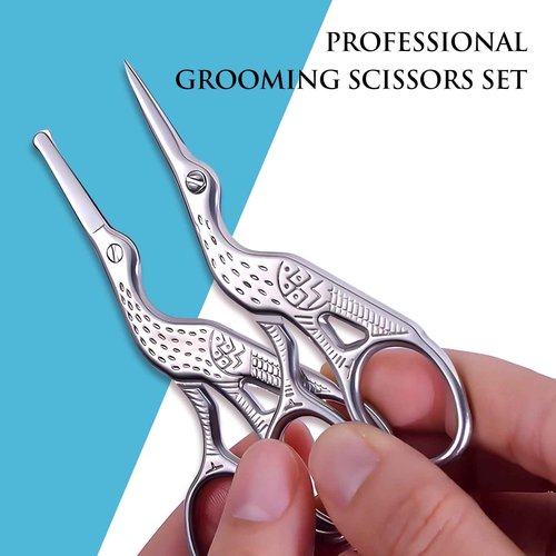 2-Pack Curved & Rounded Stork Scissors, Stainless Steel Professional Beauty Grooming Scissors for Eyebrows, Facial Hair, Dry Skin, Nose Hair.