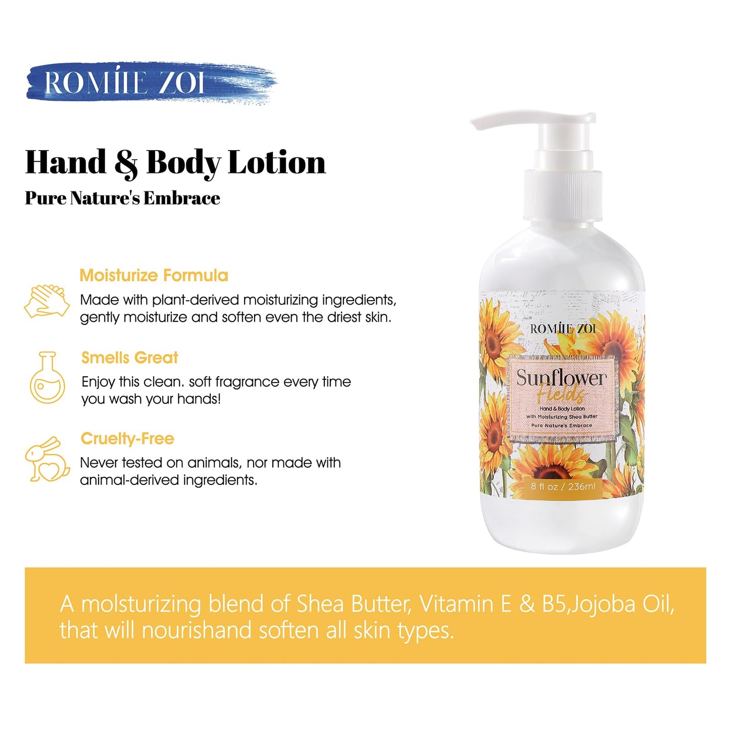 ROMIIE ZOI Hand & Body Lotion For Autumn - Sunflower Fields - 236 ML /8 FL OZ