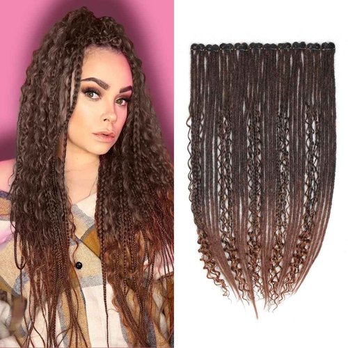 24 Inch Clip in Dreadlock Hair Extensions 10Clips 40 Strands Mixed Synthetic Dreads Extensions for Women,Handmade Soft Straight Boho Wavy Dreads,1B/30