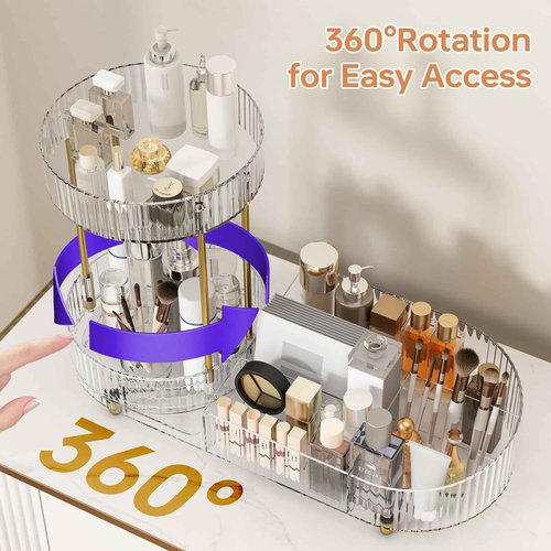 Beborxue Makeup Organizer Countertop for Vanity, 360 Rotating Cosmetic Skincare Perfume Organizers, Large Capacity Cosmetic Display Case for Dresser, Bathroom Countertop (Clear)